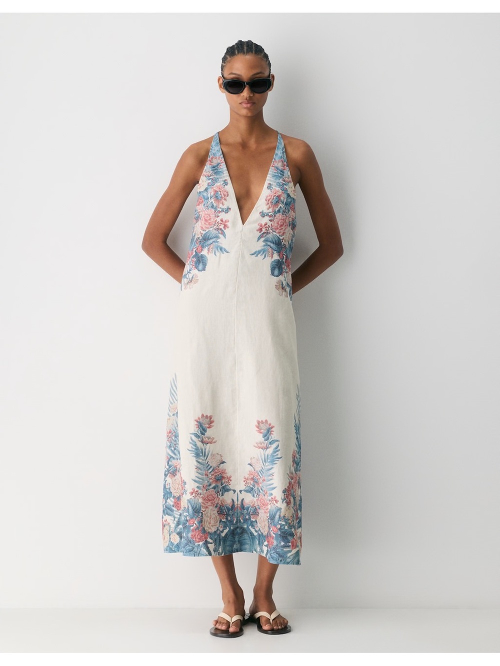 Aritzia Little Moon Mural Linen Halter Dress